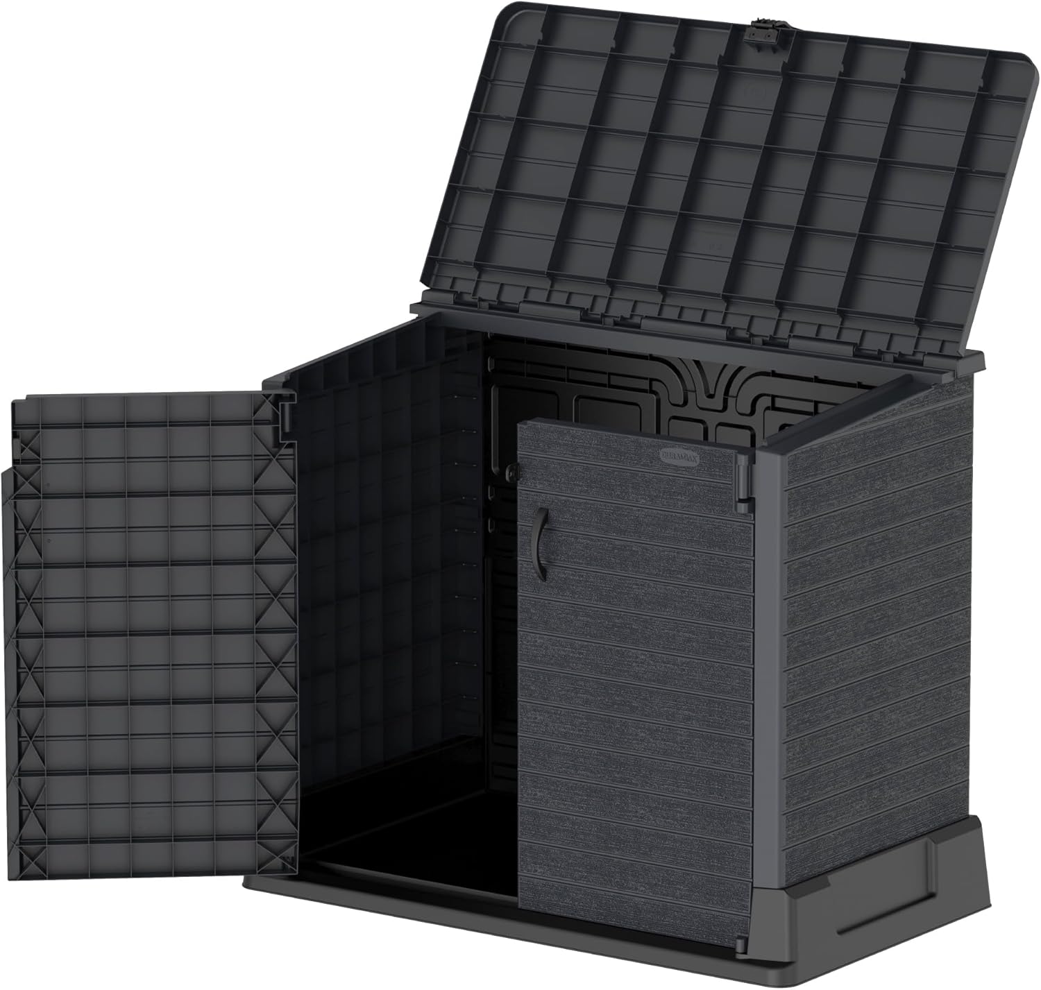 Duramax StoreAway 1200L Plastic Garden Shed/ Flat Lid, Outdoor Storage Shed, Wheelie Bin Hideaways, Wheelie bin box, Durable Construction, Ideal for Bikes, BBQs & 2x 240L Bins, 145x85x125 cm, Brown
