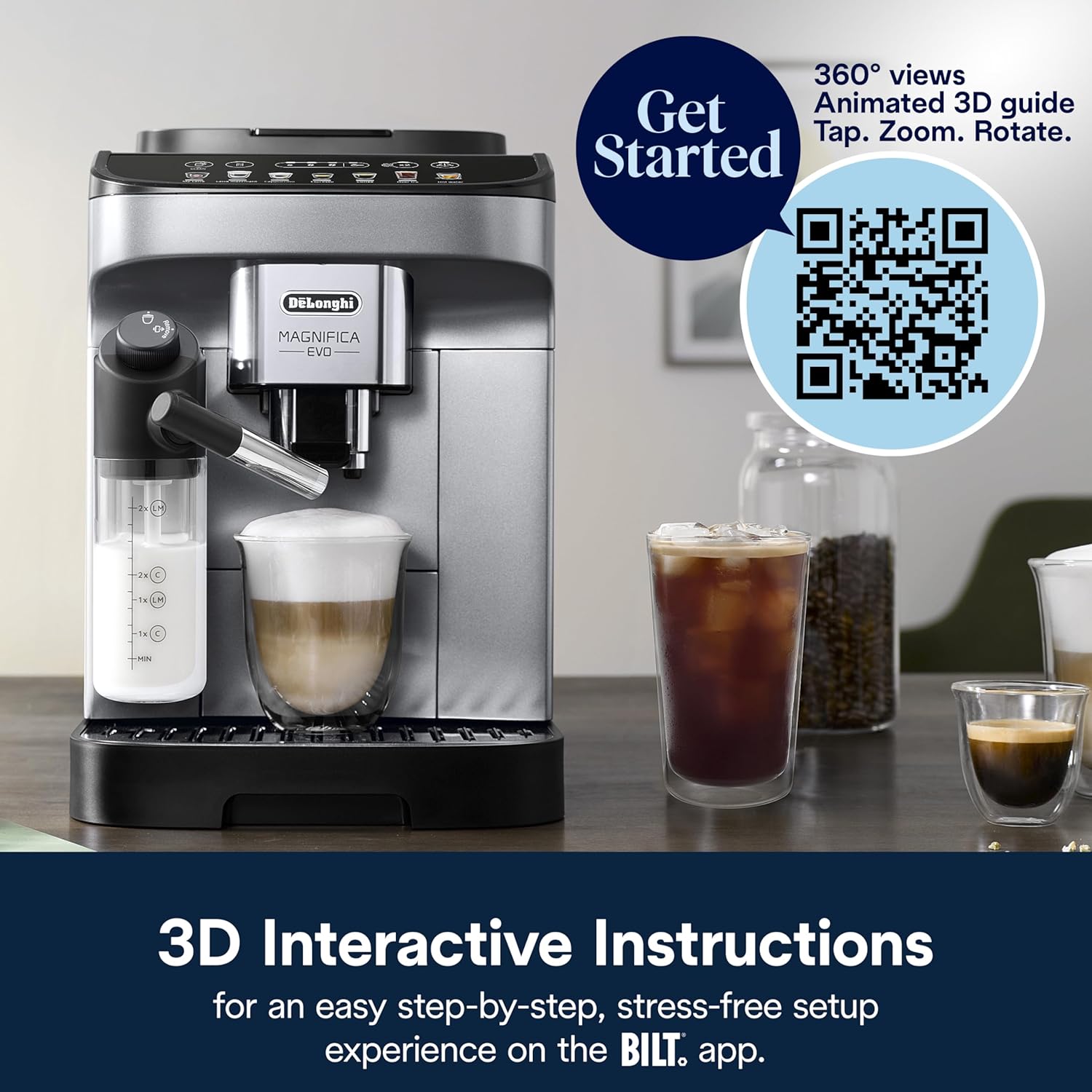 De'Longhi Magnifica Evo Automatic Espresso & Coffee Machine with Manual Milk Frother, Built-in Grinder & Auto-Clean Function - For Latte, Cappuccino, Americano, Iced Coffee, ECAM29043SB