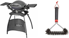 Weber Q1400 Barbecue électrique avec support, surface de cuisson 43 x 32 cm, nomade, grille en fonte émaillée divisée en 2 parties, couvercle et cuve en fonte d'aluminium - Gris foncé (52020853)
