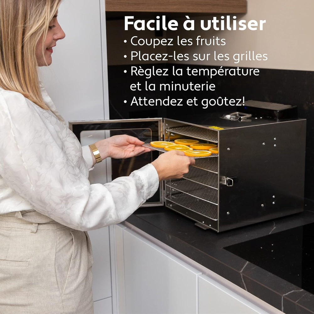 Vita5 Nobel Pro6 Deshydrateur Alimentaire avec 6 Plateaux en Inox - Déshydrateur avec Minuterie 24h et Température 35-75 °C - Deshydrateur Viande, Fruits, Champignons - 650W Déshydrateur Alimentaire