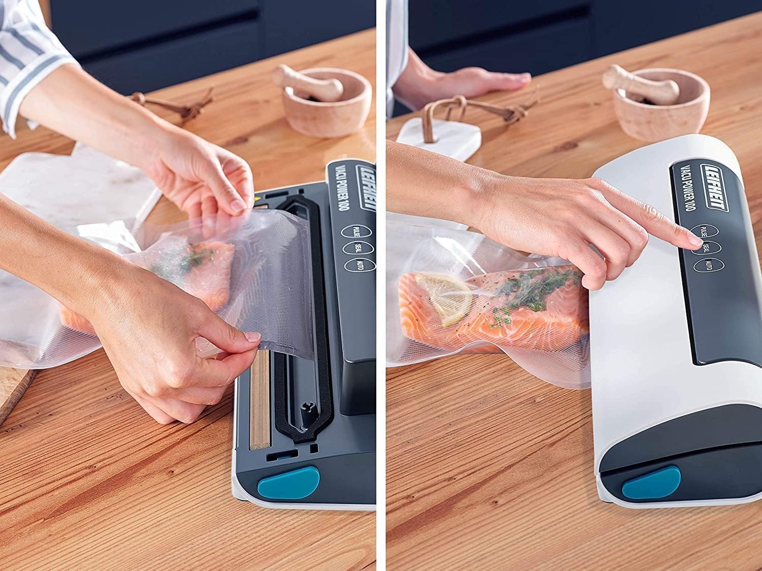 Leifheit Machine de mise sous vide alimentaire Vacu Power 500, appareil pour emballage sous vide + 10 sacs sous vide alimentaire (20 x 30 cm)