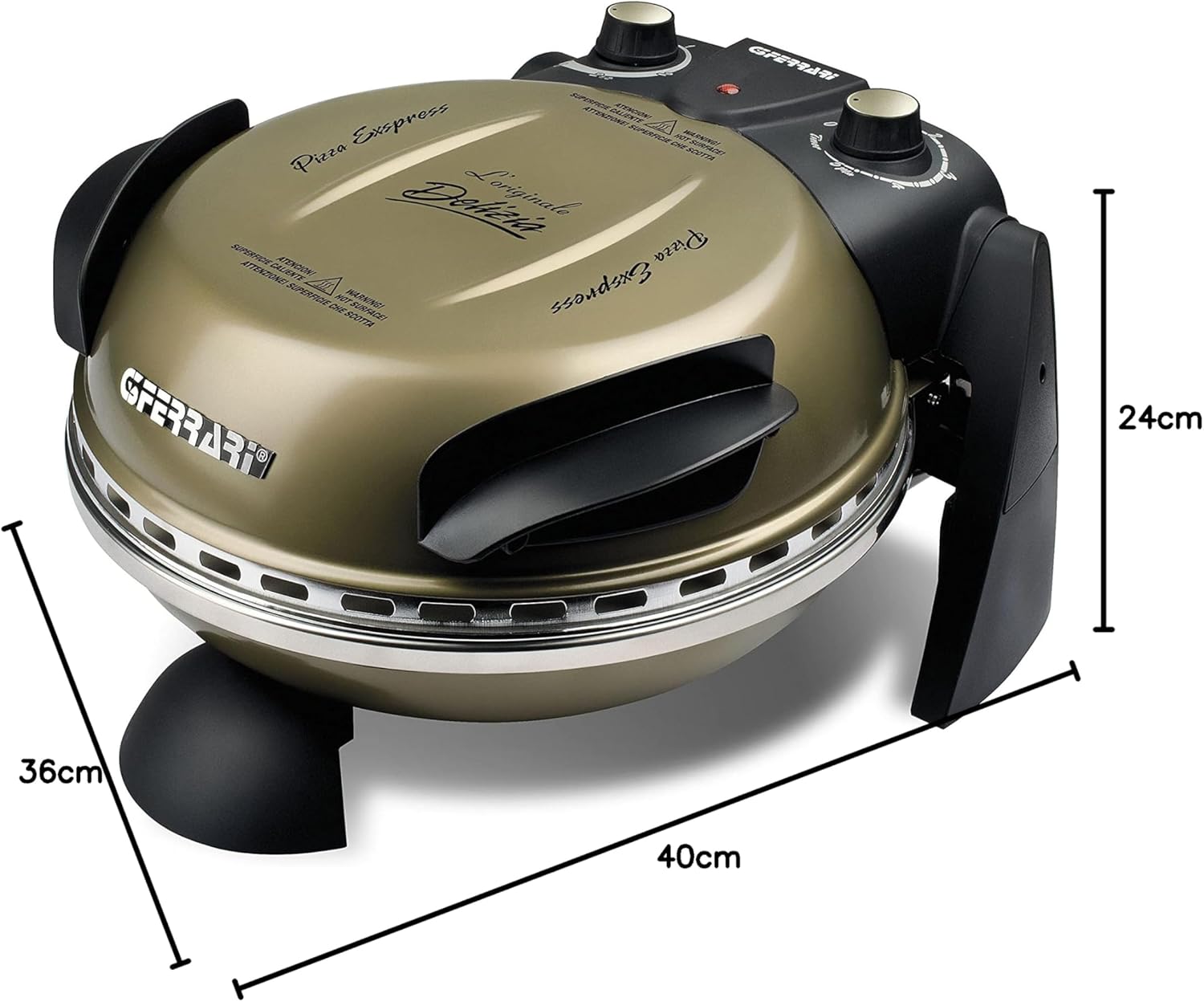G3 Ferrari G10006 Pizza Express Delizia, 1200 W Pizza Oven, Adjustable Thermostat up to 400°C, Cooks Tasty Pizza in 5 Minutes, Double Resistance, Recipe Book and Spatulas Included - Black