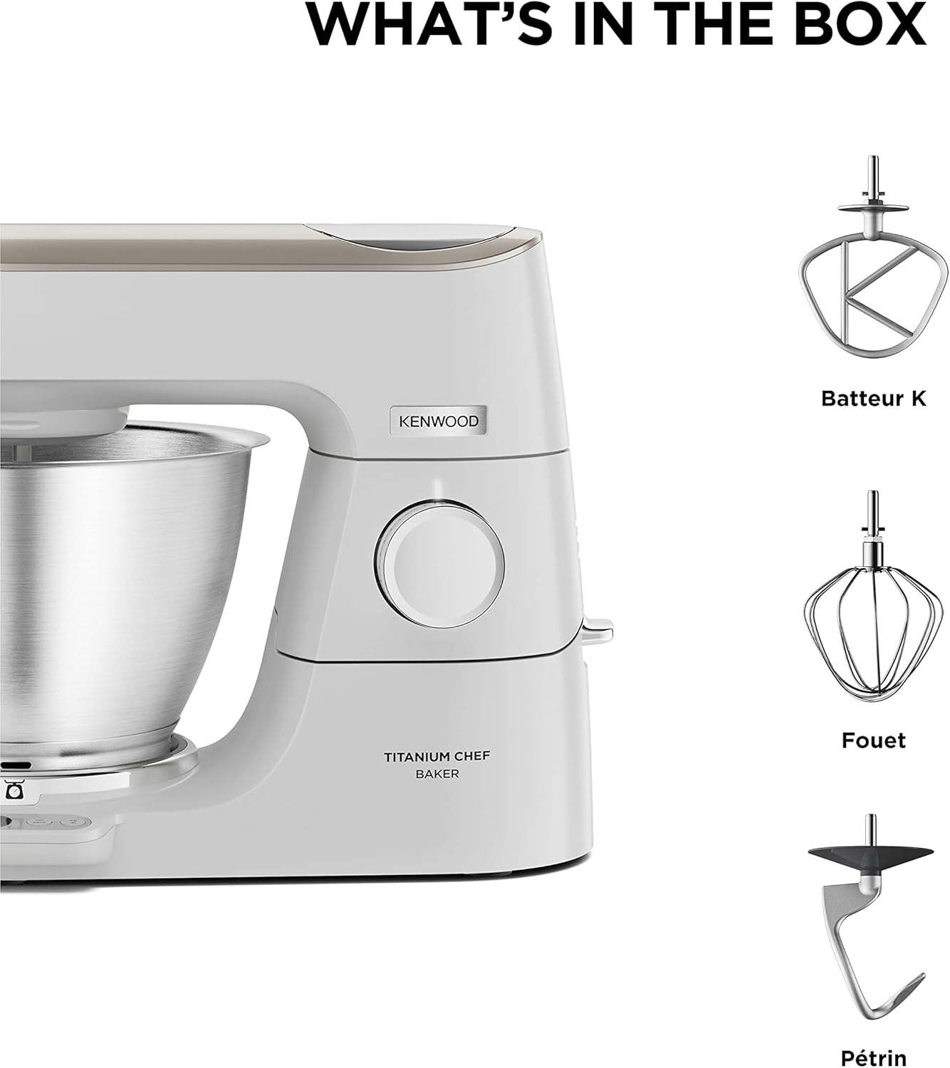 Kenwood Titanium Chef Baker KVC65.001WH, Pastry Robot with Integrated Scales, Including 3-Piece Pastry Set, Spatula & Splash Protection, 1200 W, White