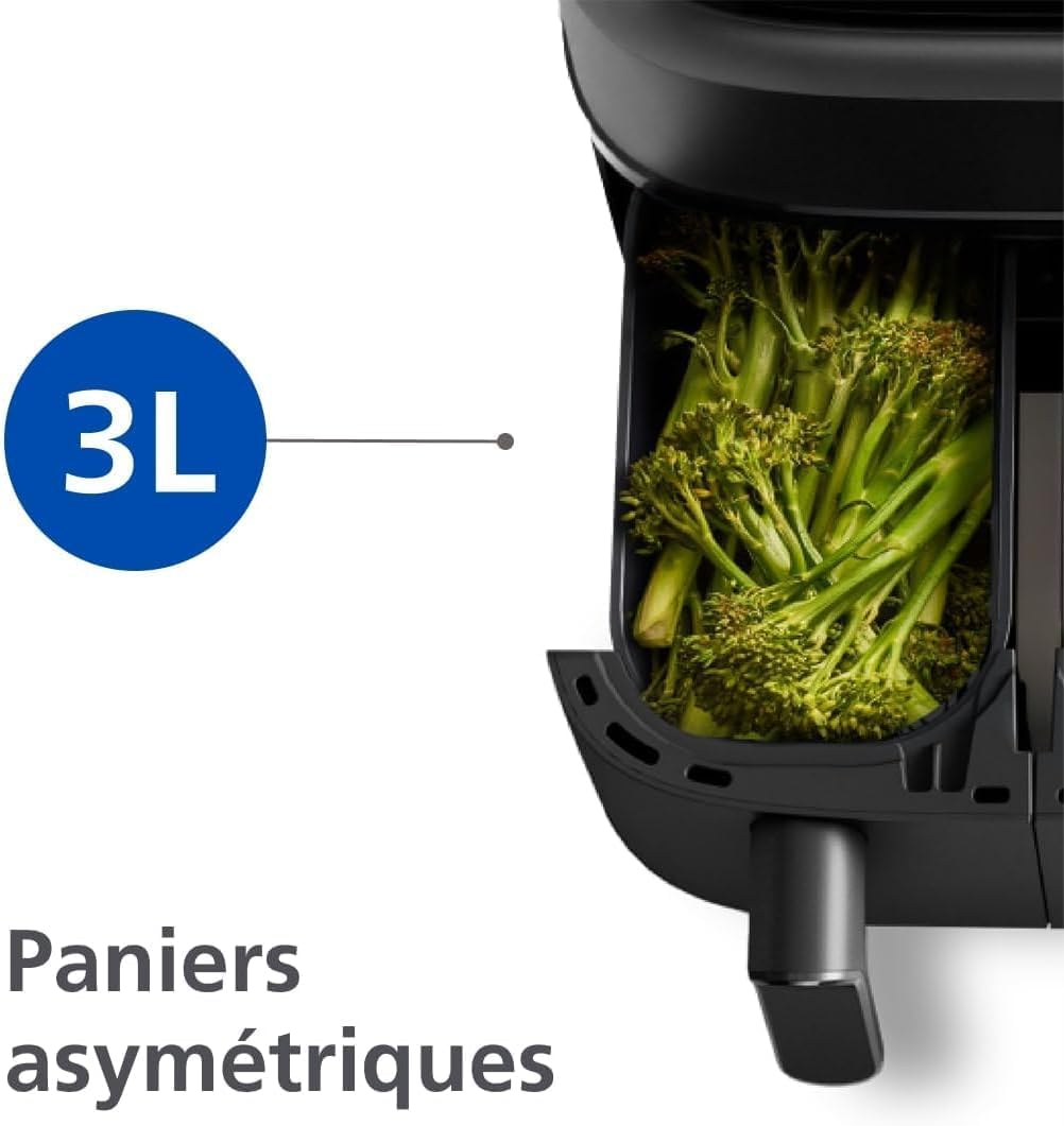 Philips Air Fryer 3000 Series Double Basket - Healthy, Fast and Versatile Cooking, 9 Litre Capacity, Touch Screen, Two Drawer Design (NA350/00)