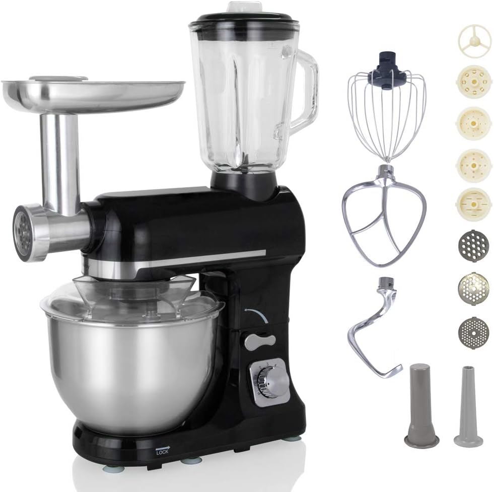 Robot Multifonctions 5l 1000w Noir Avec Hachoir Et Blender 1,5l En Verre - ROBIMIX NOIR