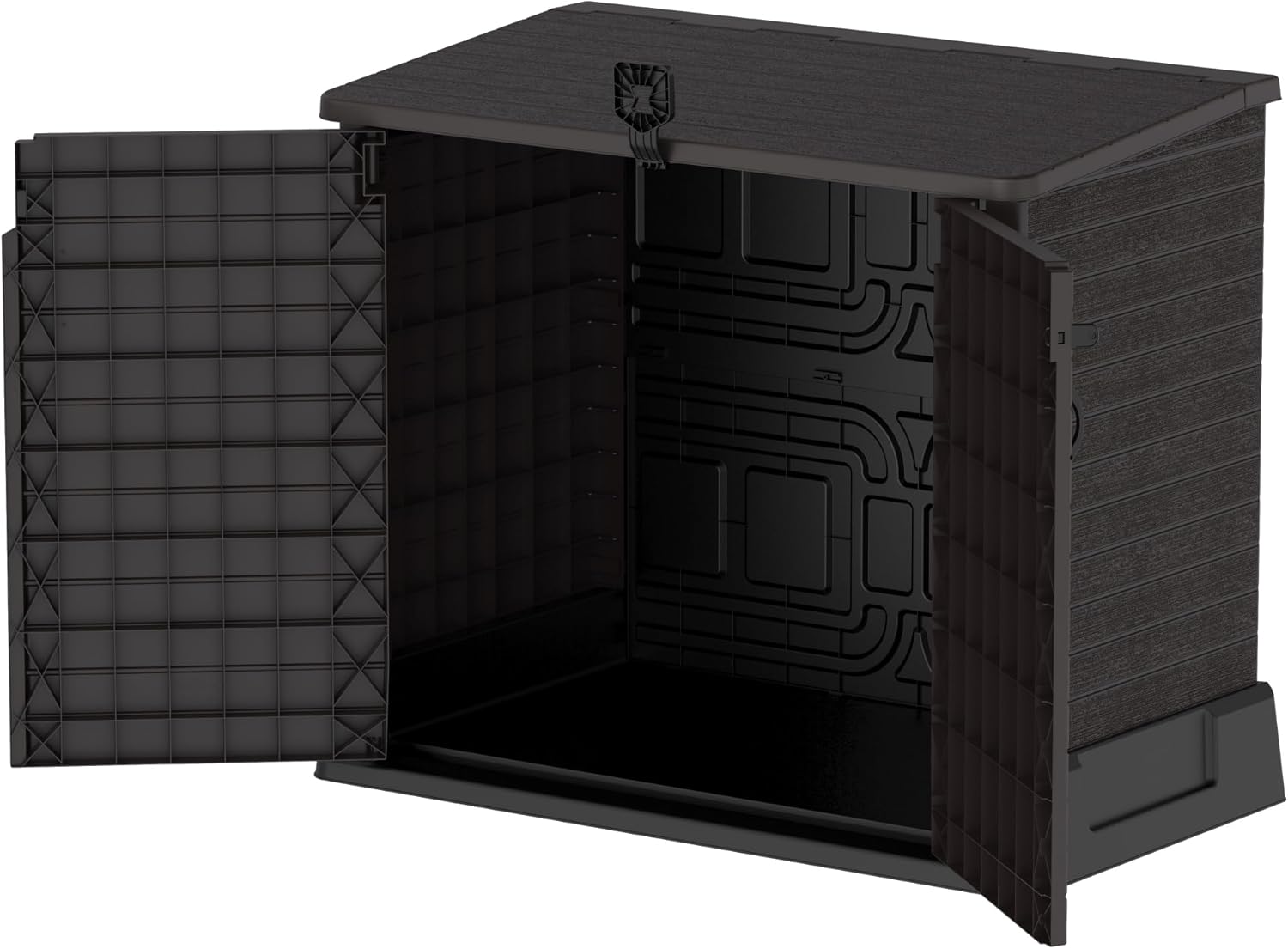 Duramax StoreAway 1200L Plastic Garden Shed/ Flat Lid, Outdoor Storage Shed, Wheelie Bin Hideaways, Wheelie bin box, Durable Construction, Ideal for Bikes, BBQs & 2x 240L Bins, 145x85x125 cm, Brown