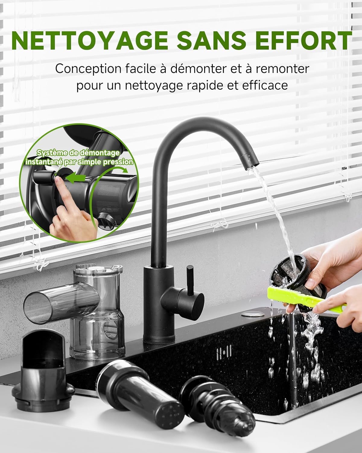 AMZCHEF Extracteur Jus - Extracteur de Jus de Fruits et Légumes - Presses-agrumes à Froid sans BPA avec 2 Tasses et Brosse - Fonction de Mastication Inversée pour Éviter les Blocages - Argent