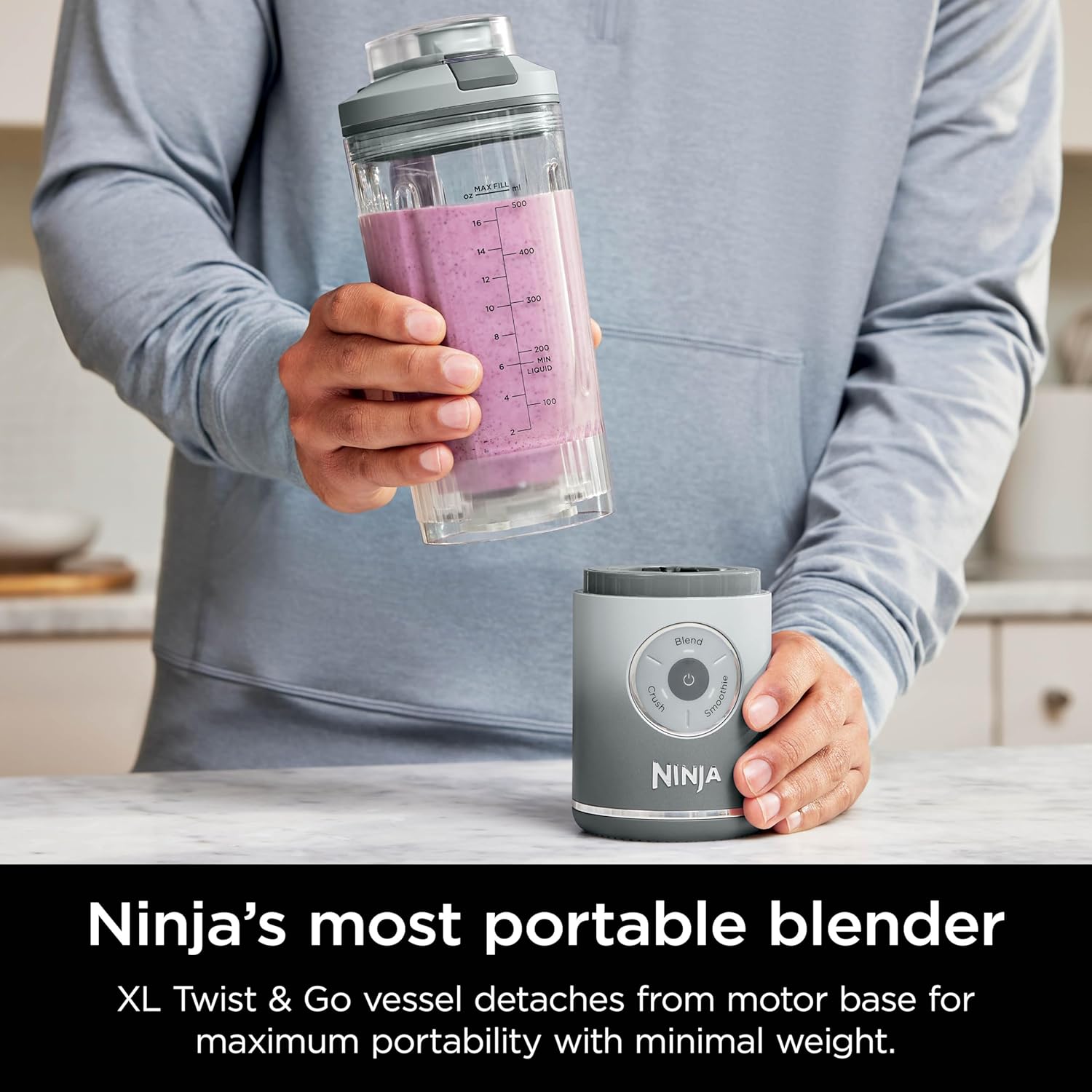 Ninja Blast Max, Portable Blender + Twist & Go, Personal Smoothie, Blend, Ice Crush, 3 Programs, Cordless, 22 oz removable Vessel, Dishwasher Safe, Leakproof, Navy, BC251NV