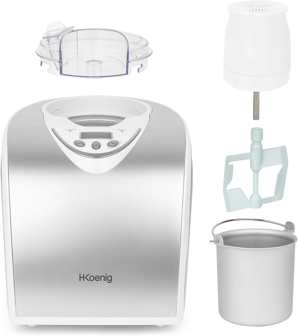 H.Koenig Sorbetière Turbine à Glace Professionnelle HF180, Machine à Glace Electrique 1L, 135 W, Réfrigérante & Maintien du Froid - Sorbet et Crème Glacée