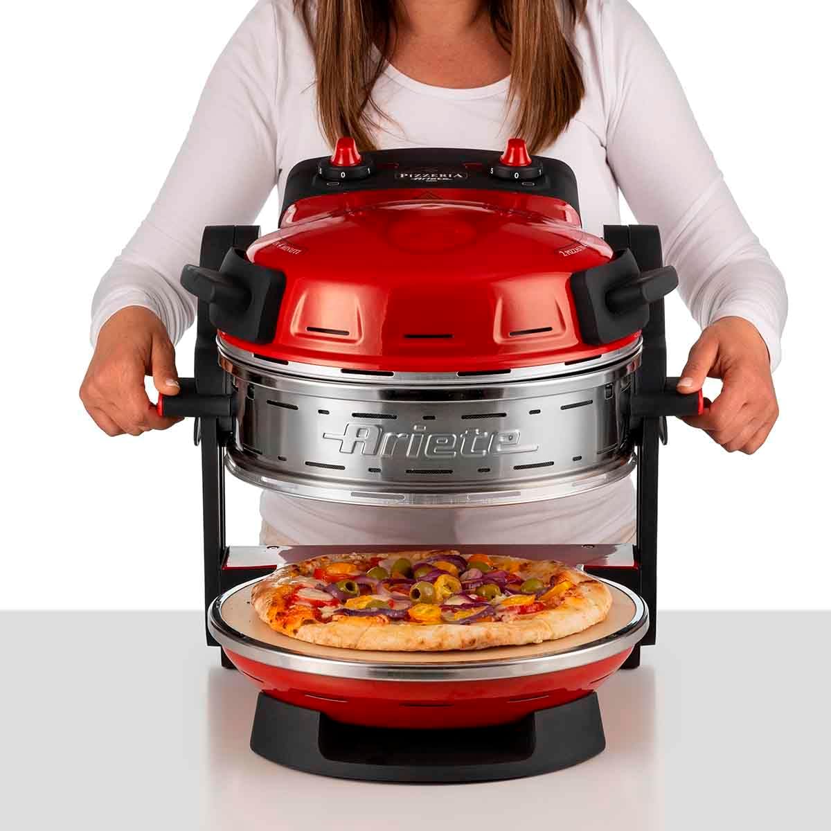 Ariete Pizza Oven 918, Pizza 4 Minutes, 5 Cooking Levels, Refractory Plate for Heating, Wooden Blades Included, Maximum Temperature 400°C, 1200W, White
