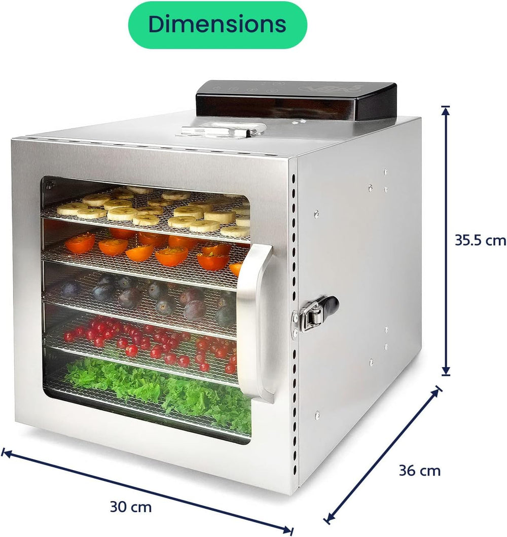 Vita5 Nobel Pro6 Deshydrateur Alimentaire avec 6 Plateaux en Inox - Déshydrateur avec Minuterie 24h et Température 35-75 °C - Deshydrateur Viande, Fruits, Champignons - 650W Déshydrateur Alimentaire