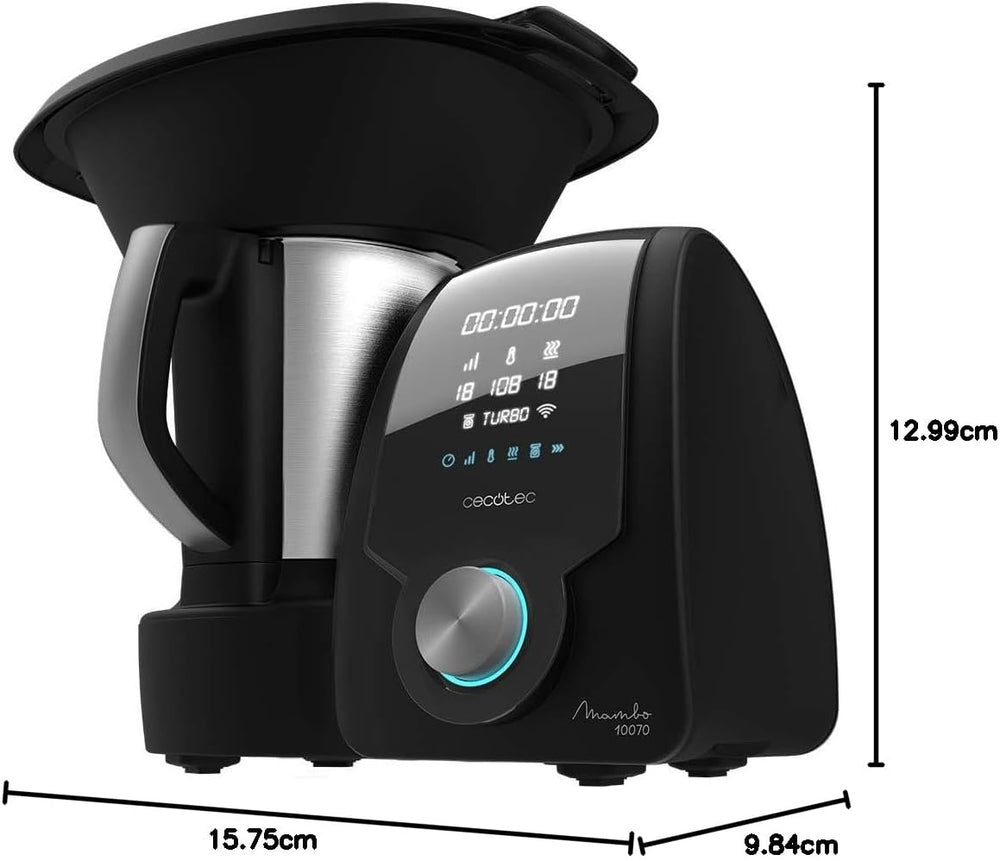 Cecotec Robot de Cuisine Mambo Black. 23 Fonctions, 10 Niveaux de Température, 1700W, 2,5 kg de Pâte, Cruche de 3,3L, 10 Vitesses, Minuterie, Température Réglable de 37 °C à 120 °C