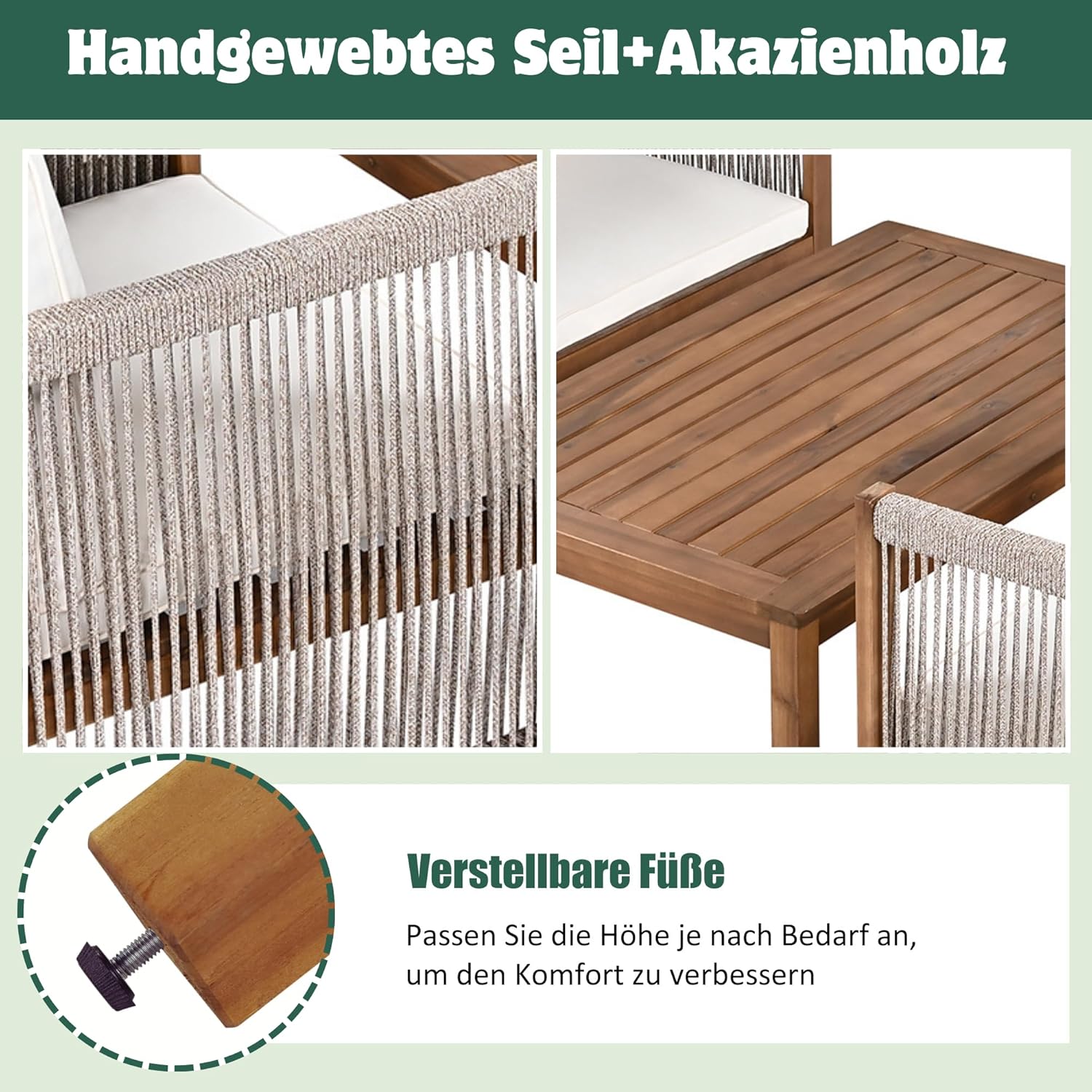 Zepneiy Salon de Jardin, Salon de Jardin 4 Personnes, avec canapé, Table Basse et Coussins, Housse en Tissu déhoussable et Lavable, Noir (Coussins d'assise Inclus)