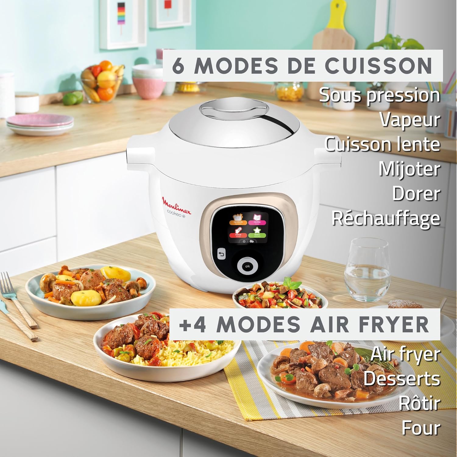 Moulinex, Cookeo Multicuiseur intelligent 6L, 150 recettes intégrées, Cuisson sans surveillance, Ecran intuitif, Guide de cuisson, Application MyMoulinex, 1600W, Blanc, 15 ans réparabilité