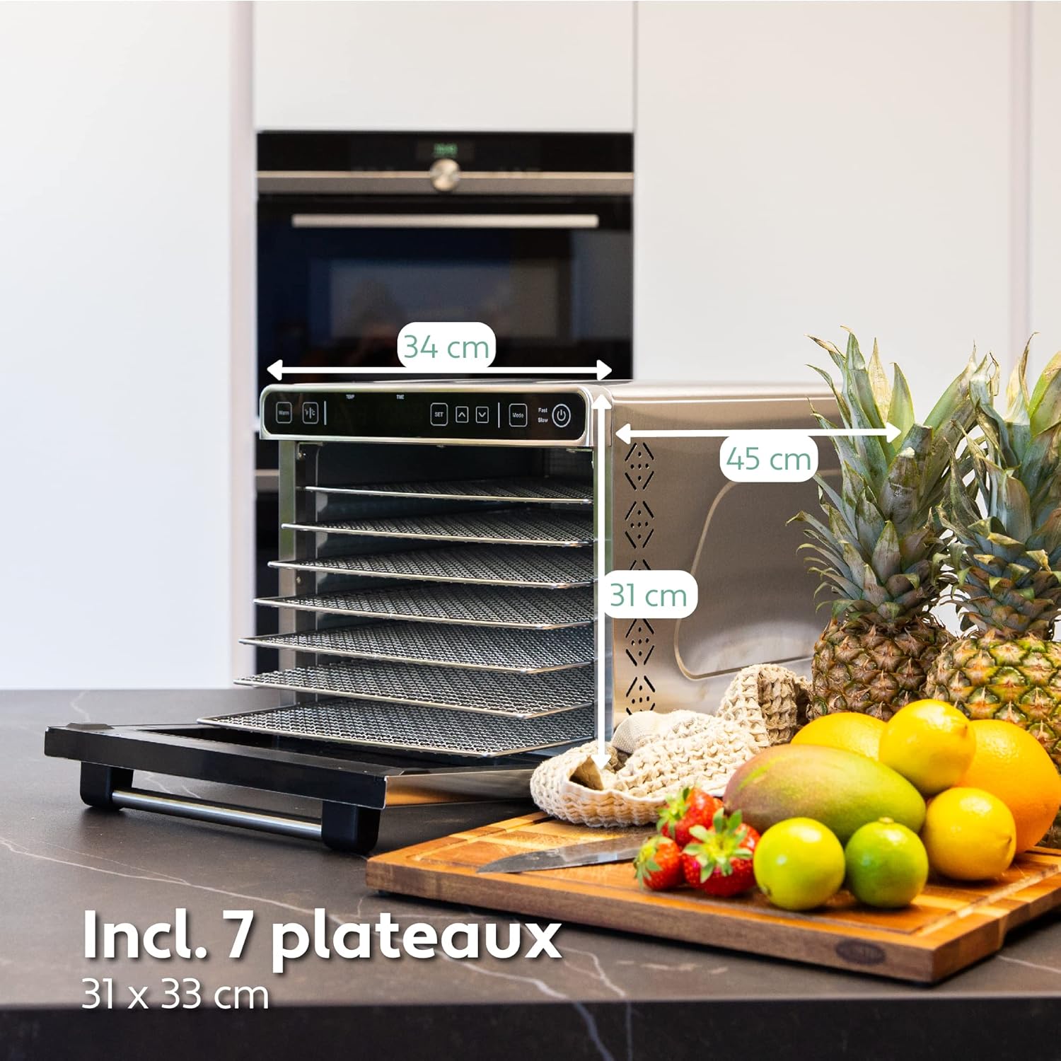 Vita5 Nobel Pro6 Deshydrateur Alimentaire avec 6 Plateaux en Inox - Déshydrateur avec Minuterie 24h et Température 35-75 °C - Deshydrateur Viande, Fruits, Champignons - 650W Déshydrateur Alimentaire