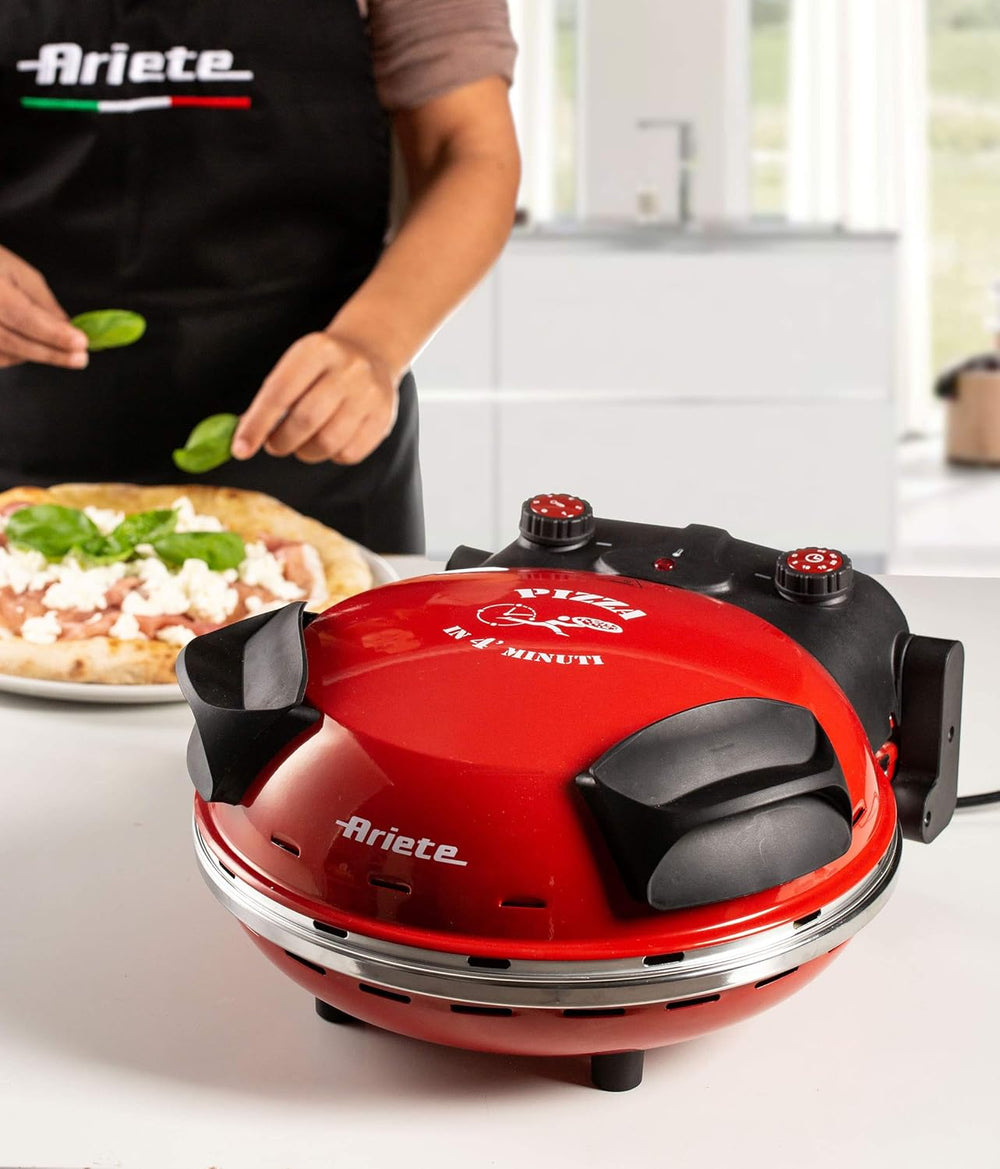 Ariete Pizza Oven 918, Pizza 4 Minutes, 5 Cooking Levels, Refractory Plate for Heating, Wooden Blades Included, Maximum Temperature 400°C, 1200W, White