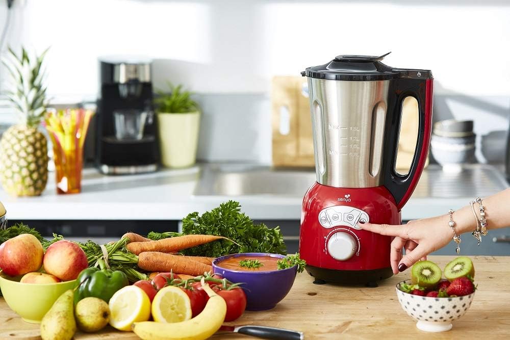 Senya SYCP-HB008R Cook & Ice V3 Red Stainless Steel Heated Blender, Soup Blender/Milled Soup, Steaming, Crushed Ice Smoothies, 1, 5L, 1400W, SYCP-HB008R