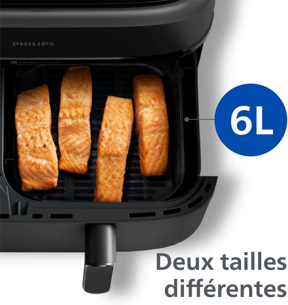Philips Air Fryer 3000 Series Double Basket - Healthy, Fast and Versatile Cooking, 9 Litre Capacity, Touch Screen, Two Drawer Design (NA350/00)