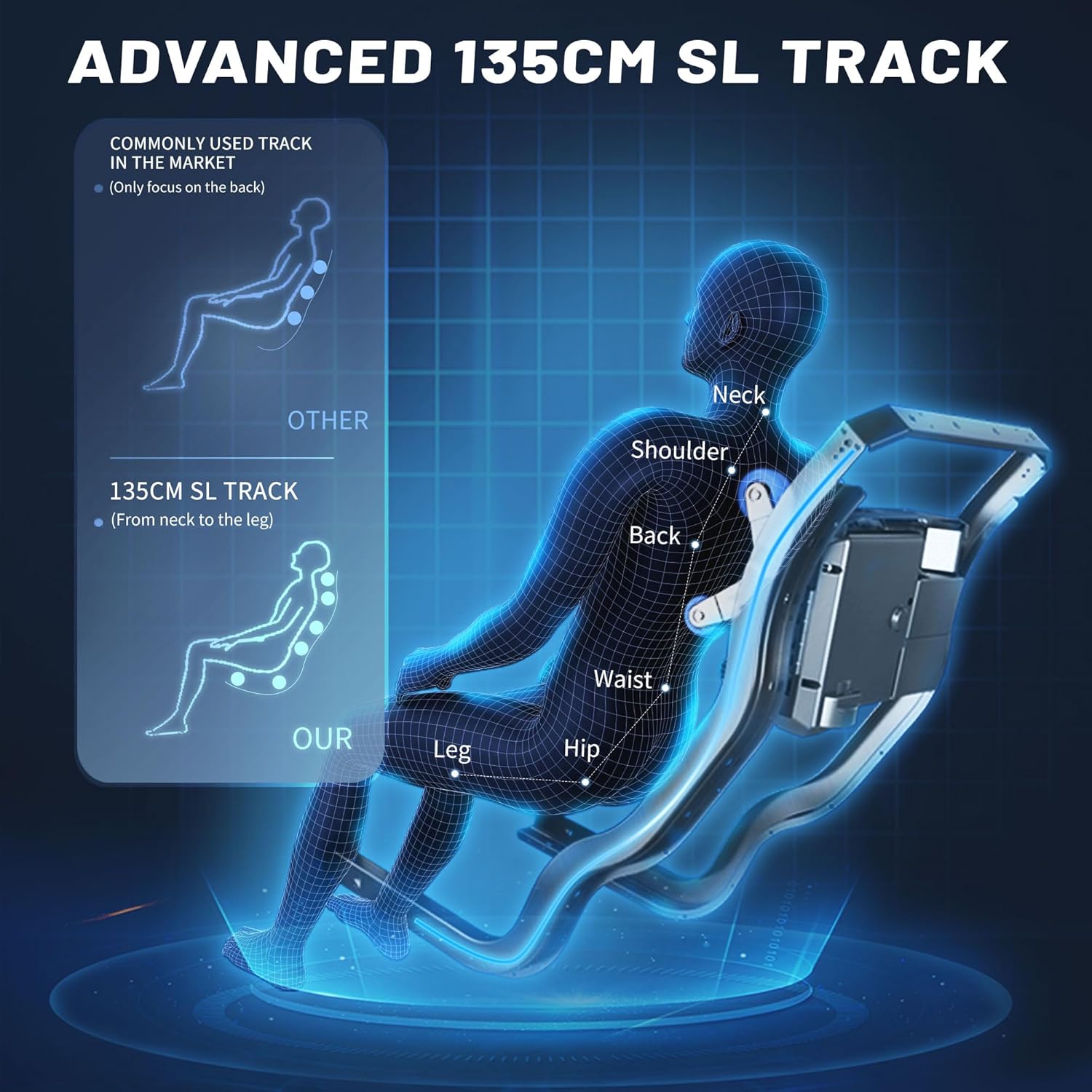 HealthRelife Fauteuil de Massage pour Tout Le Corps - Chaise de Massage Intelligente Zero Gravity - Mains robotiques 3D avec Rail SL - Fauteuil de Relaxation Bluetooth - Noir
