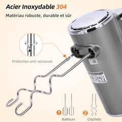 Aigostar Adela - Batteur Électrique, Batteur à Main Électrique Ultra Puissant de 400W. 5 Vitesses + Turbo, Bouton D'éjection. 1 Support de Rangement et 2 Batteurs et 2 Crochets Pétrisseurs.