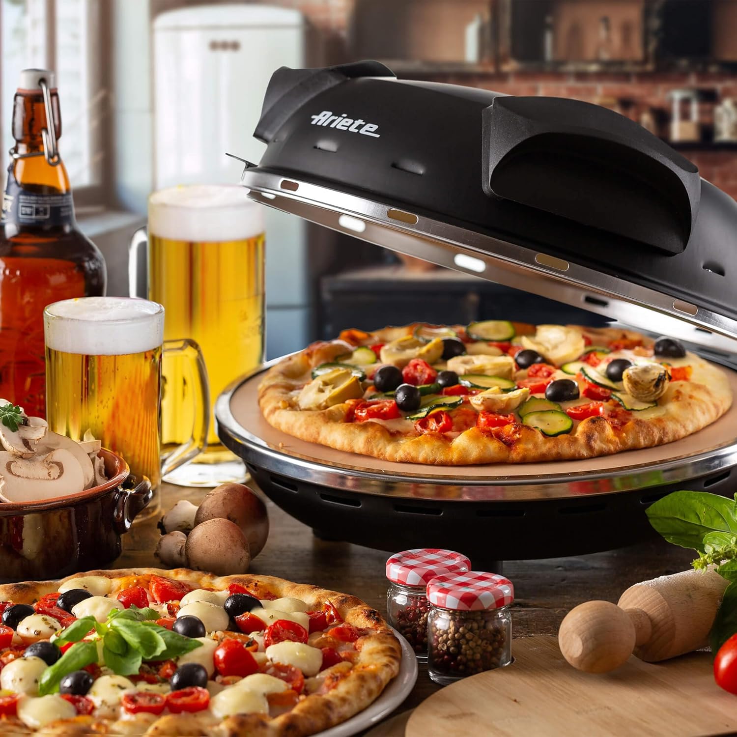 Ariete Pizza Oven 918, Pizza 4 Minutes, 5 Cooking Levels, Refractory Plate for Heating, Wooden Blades Included, Maximum Temperature 400°C, 1200W, White