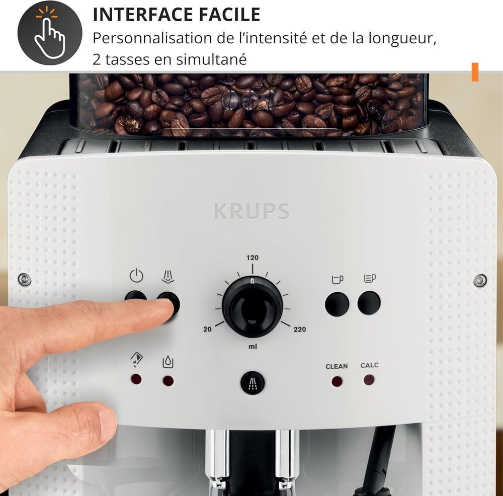 Krups Coffee Bean Machine, 1.7 L, 2 Cups Simultaneously, Automatic Cleaning, Steam Nozzle for Cappuccino, Espresso Maker, Essential Black YY8125FD
