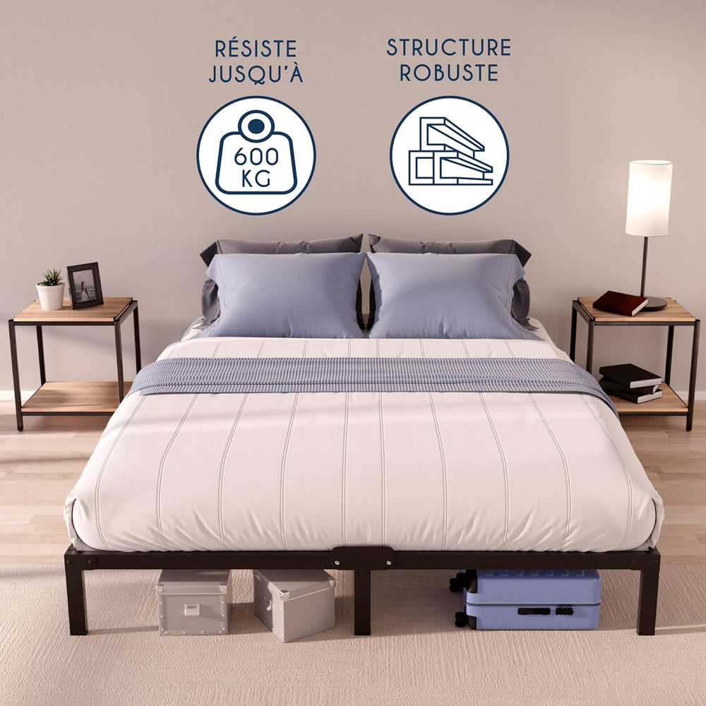 Dreamzie Cadre de Lit 160x200 avec Sommier - Sommier 160x200 avec Pieds - Hauteur de 35 cm - Structure Solide, Assemblage Facile et Espace de Rangement