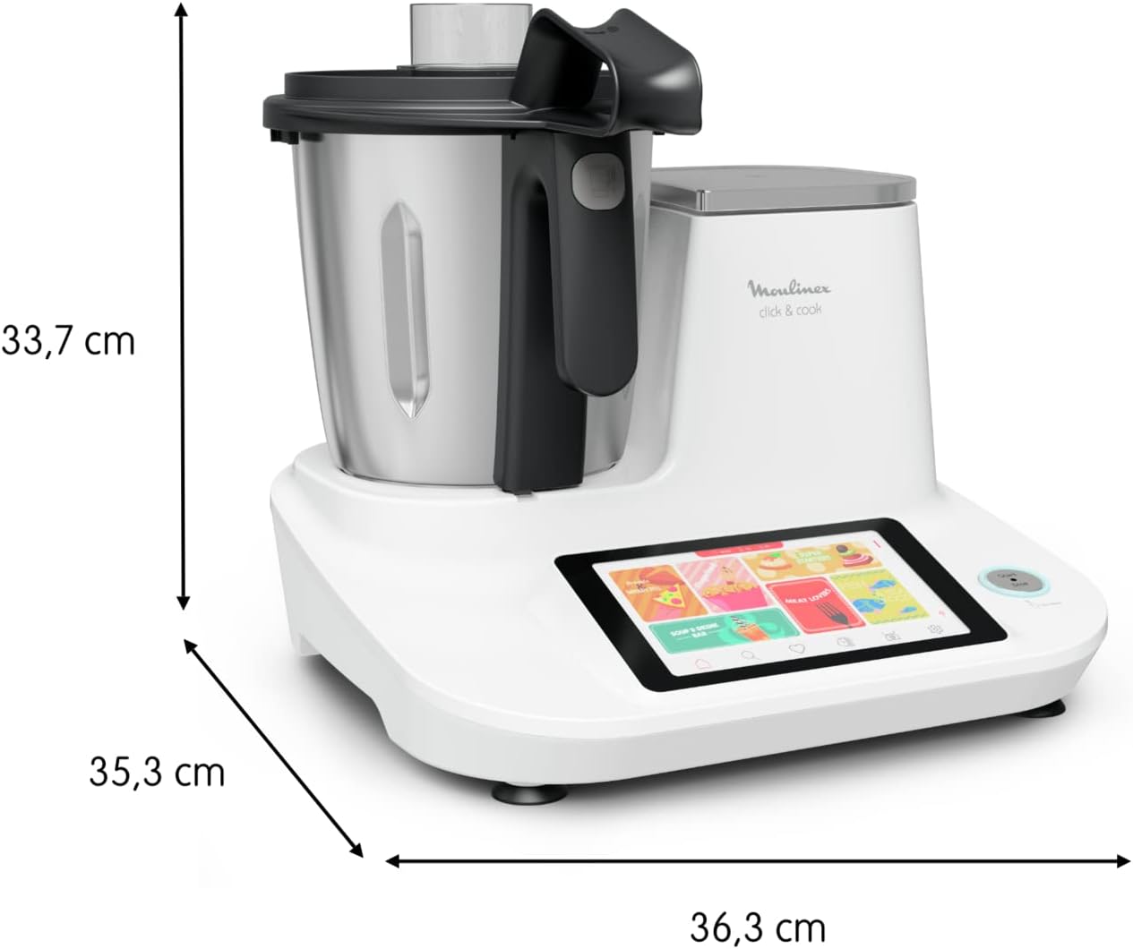 Moulinex Clickchef Compact Multi-Function Cooker, 3.6 L, 1400 W, 5 Programs, 32 Functions, Built-in Kitchen Scale, Steamer, Mixer HF456810 [Control Screen]