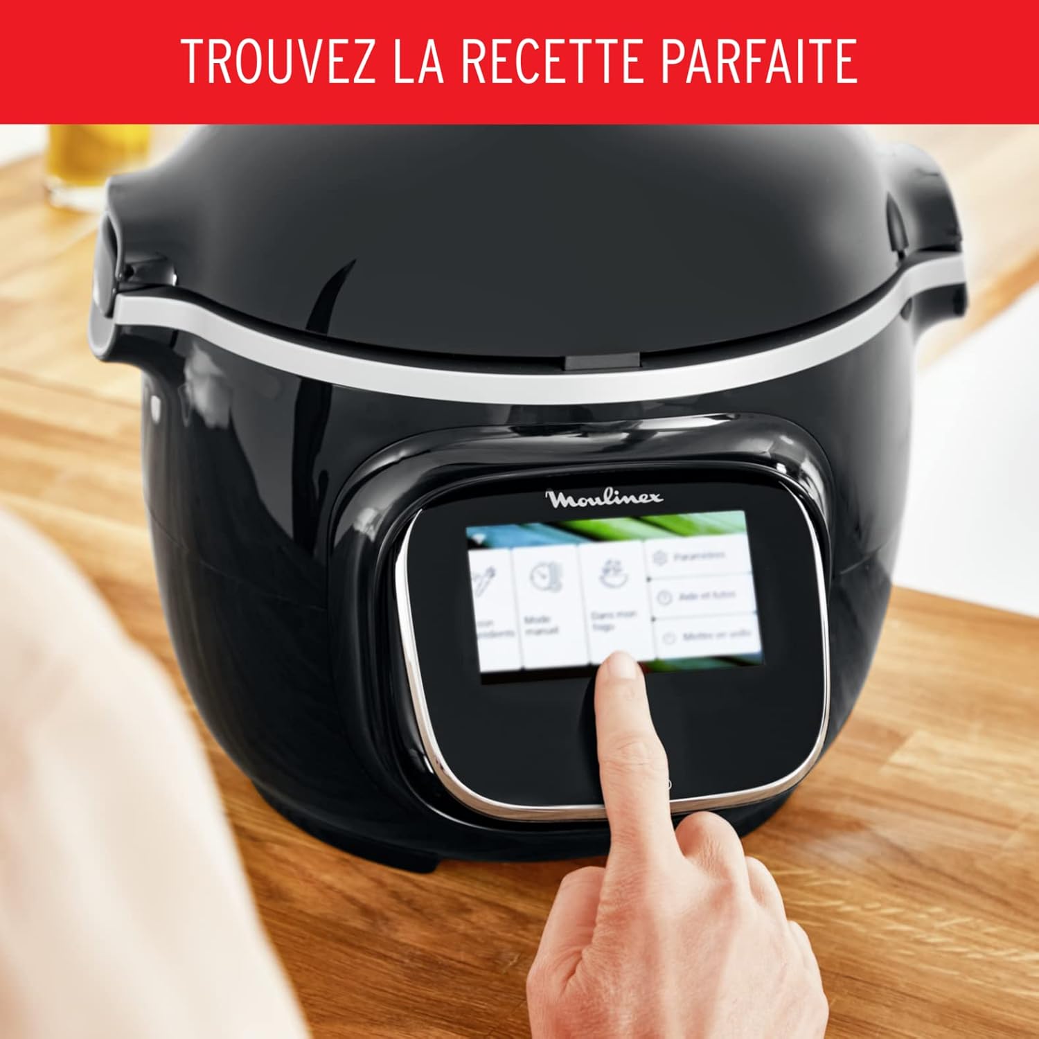 Moulinex Cookeo Touch Wifi Multicuiseur intelligent, Cuve 6 L, Haute pression, Guide pas à pas, 250 recettes intégrées, Application Moulinex CE902800, Noir