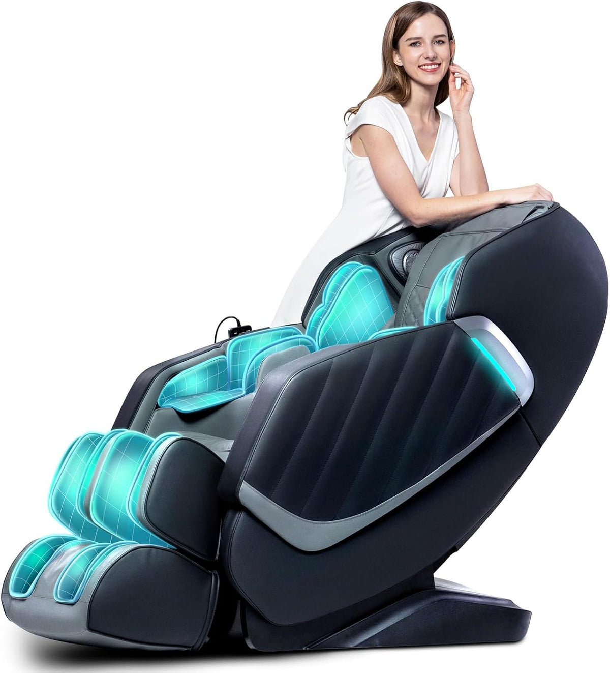 HealthRelife Fauteuil de Massage pour Tout Le Corps - Chaise de Massage Intelligente Zero Gravity - Mains robotiques 3D avec Rail SL - Fauteuil de Relaxation Bluetooth - Noir