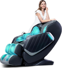 HealthRelife Fauteuil de Massage pour Tout Le Corps - Chaise de Massage Intelligente Zero Gravity - Mains robotiques 3D avec Rail SL - Fauteuil de Relaxation Bluetooth - Noir