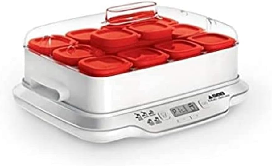 Seb Yogurt Maker 12 Jars, Glass Jars 140 ml, 5 Automatic Programs, BPA-Free, Compact, Homemade Yogurt & XF101001 Delices Box Box 1 L Tray White Yogurt-Cheese with Drainer