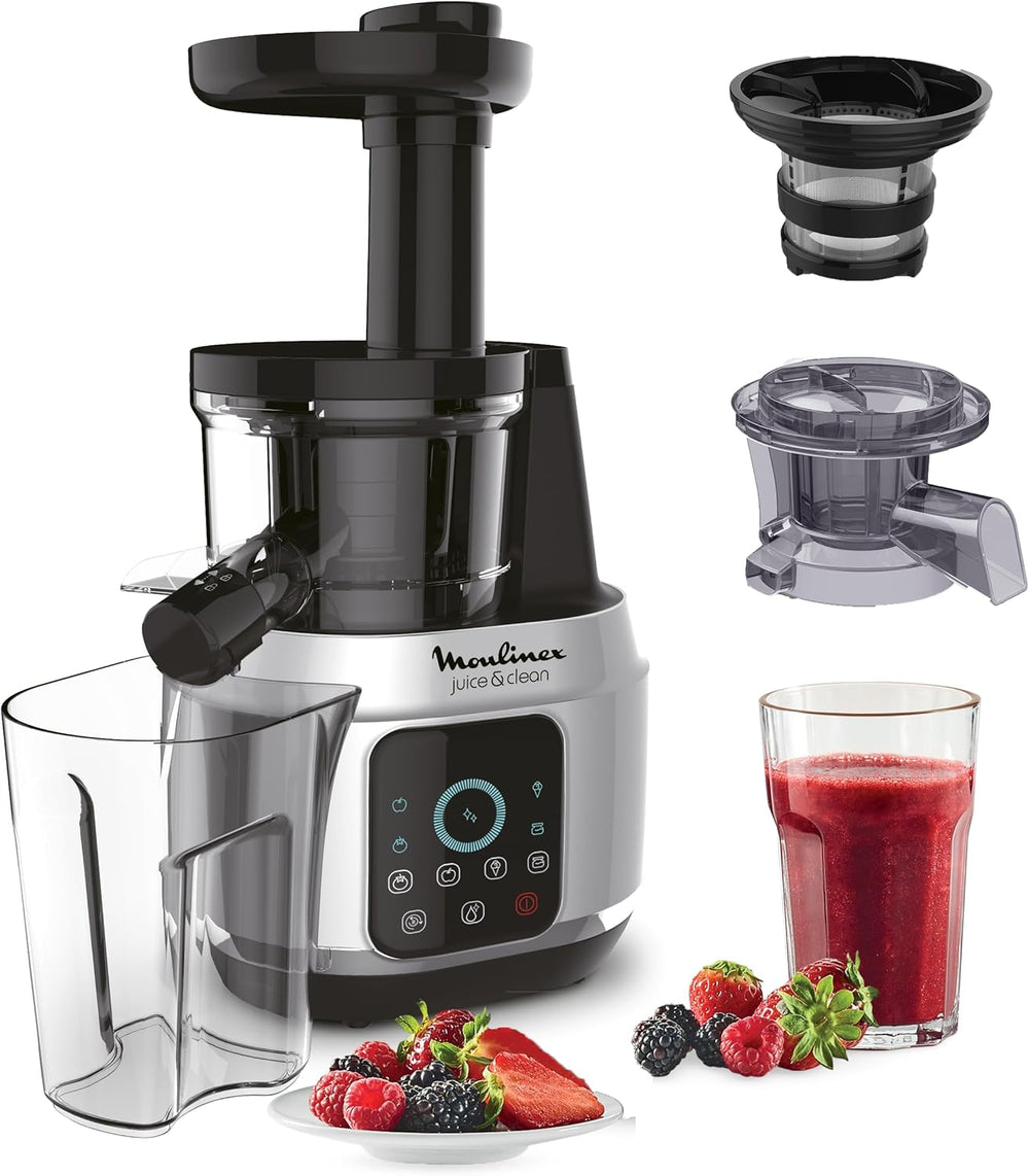 Moulinex Juice & Clean ZU420E10 Fruit and Vegetable Juice Extractor, Vitamin Juice, Press, 150 W, 42 to 83 RPM, Fresh Fruit Juice, Jam, Grout, Sorbet, Automatic Cleaning