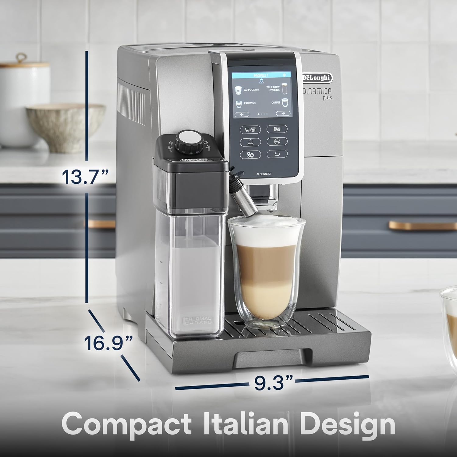 De'Longhi Dinamica LatteCrema Espresso Machine with Automatic Milk Frother for Latte, Cappuccino, Built-in Grinder, Silver, ECAM35075SI