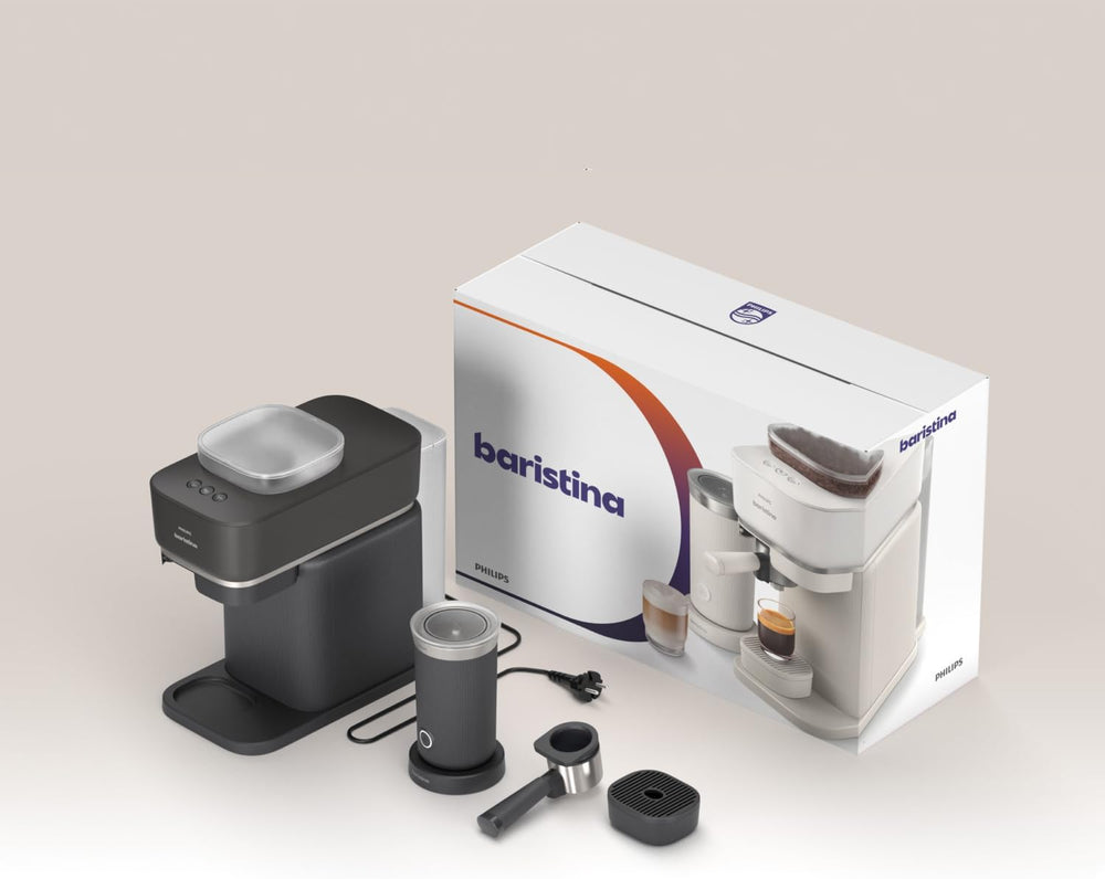 Philips Baristina Machine à expresso - Un véritable expresso, en toute simplicité - Compacte - 16 bars de pression - Broyeur intégré - Machine blanche avec porte-filtre blanc (BAR300/00)