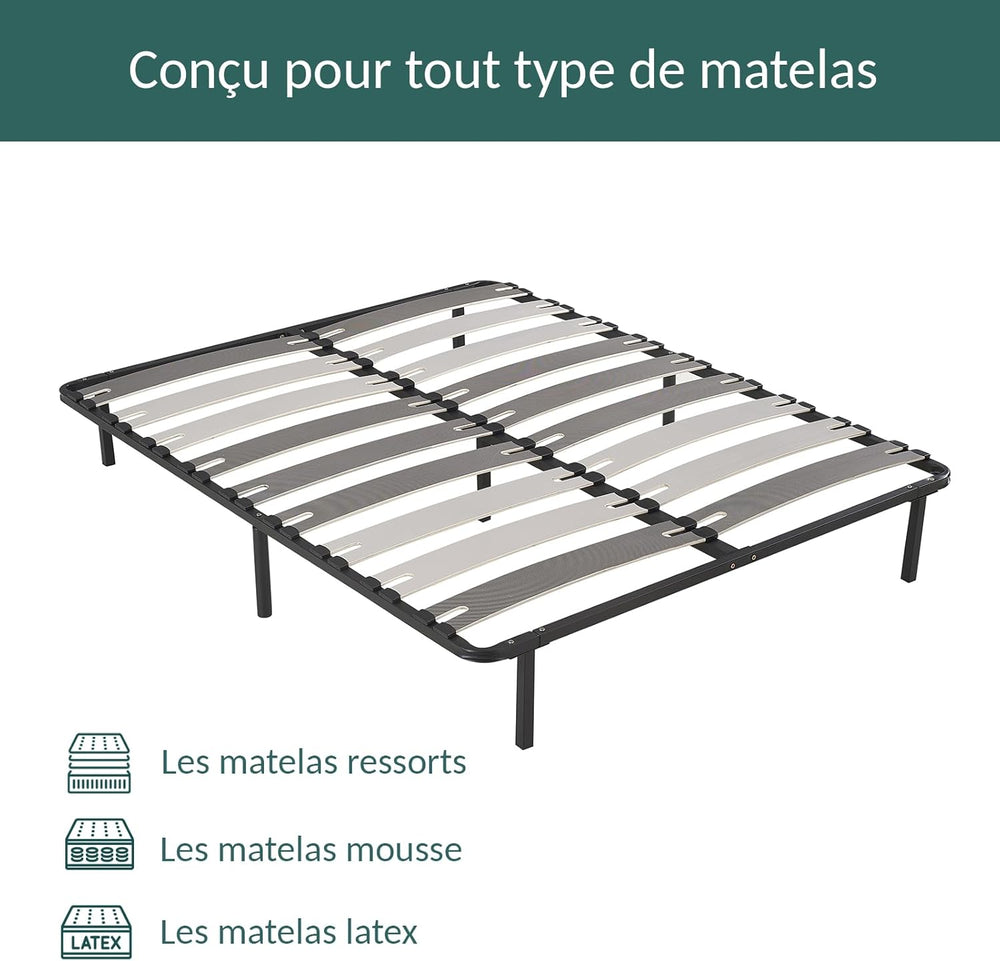 SAMPUR - Morpholattes bed base | 90 x 190 cm | 7 legs included | Grey | 25 cm high | epoxy lacquered metal frame | Extra wide slats | 5 support zones