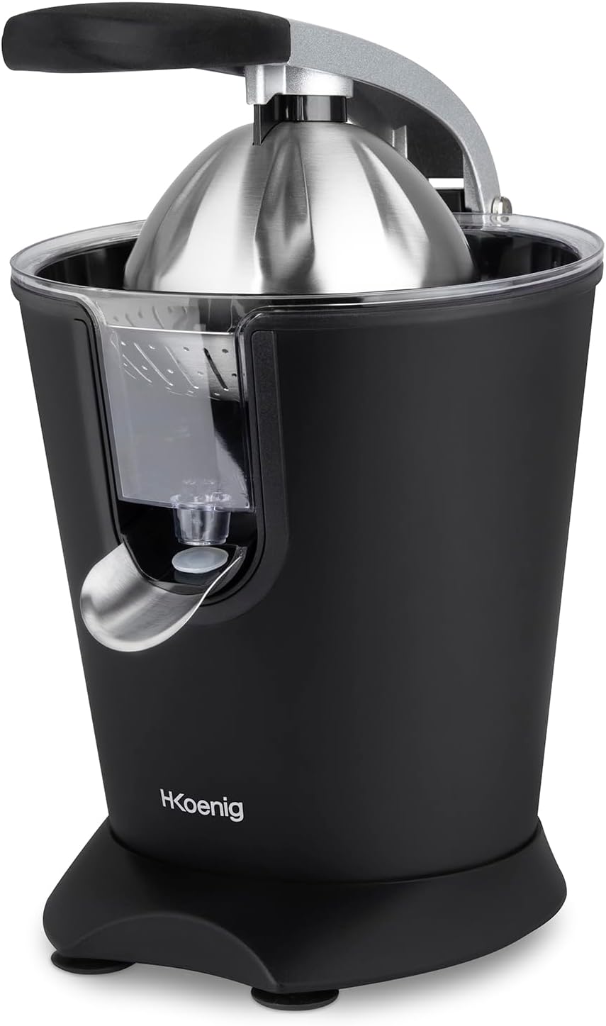H.Koenig AGR80 160W Professional Electric Citrus Juicer Stainless Steel Lever and Filter Drip Free BPA Free Dishwasher Safe Parts