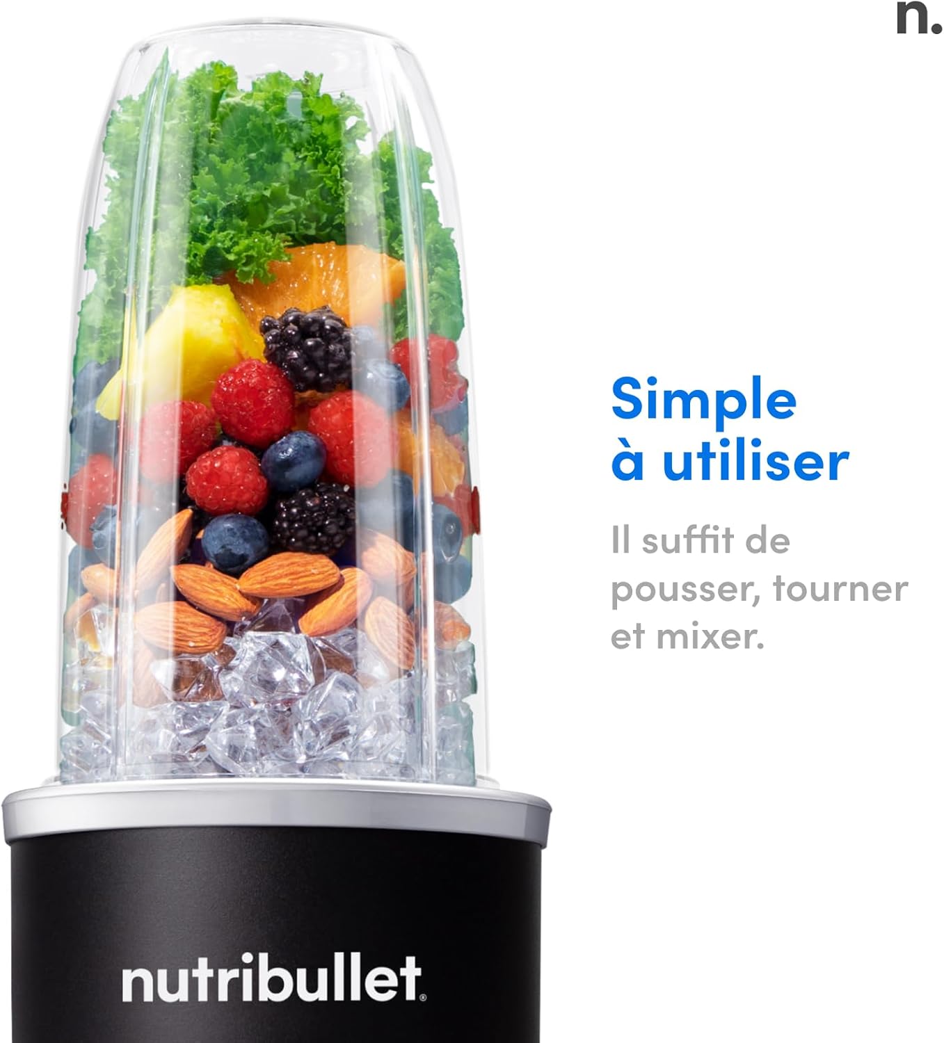 Nutribullet Pro 1200, Blender électrique, Broyeur, Smoothie Blender, Blender multifonctions, puissance 1200w, verres 700ml et 900ml, noir, NB120MB