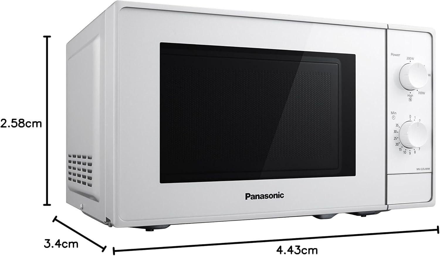 Panasonic NN-E20JWMEPG Microwave Oven with Glass Turntable, 20L, 800W, Defrost, 5 Power Levels, Timer, White