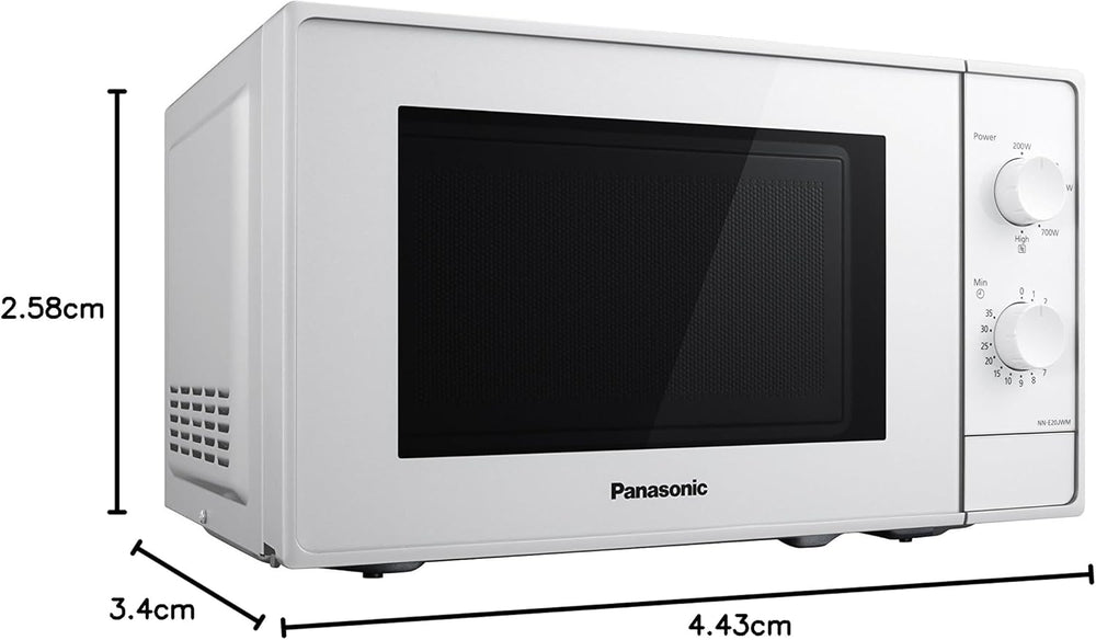 Panasonic NN-E20JWMEPG Microwave Oven with Glass Turntable, 20L, 800W, Defrost, 5 Power Levels, Timer, White