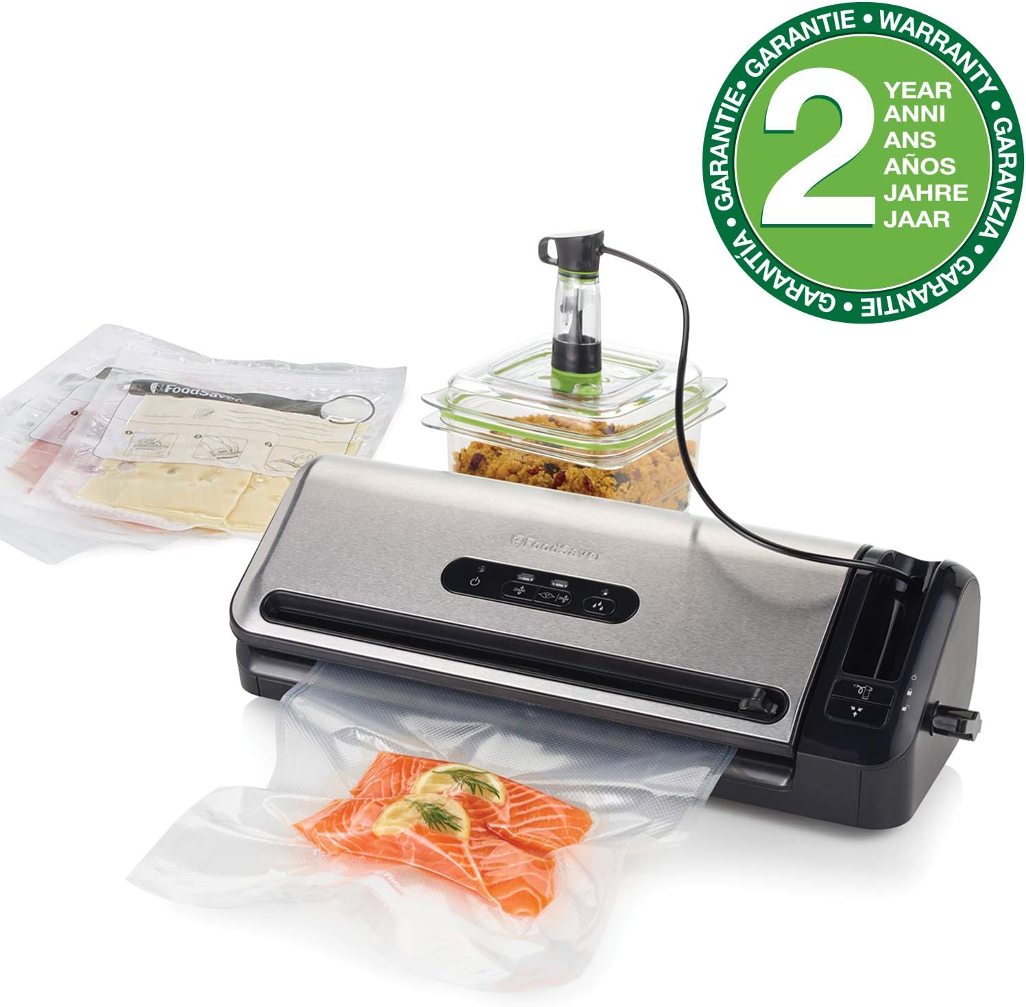 FoodSaver Machine Sous Vide avec compartiment de rangement pour rouleau et cutter, fonction marinade, inclus sacs de mise sous vide assortis et adaptateur intégré [FFS017X ]
