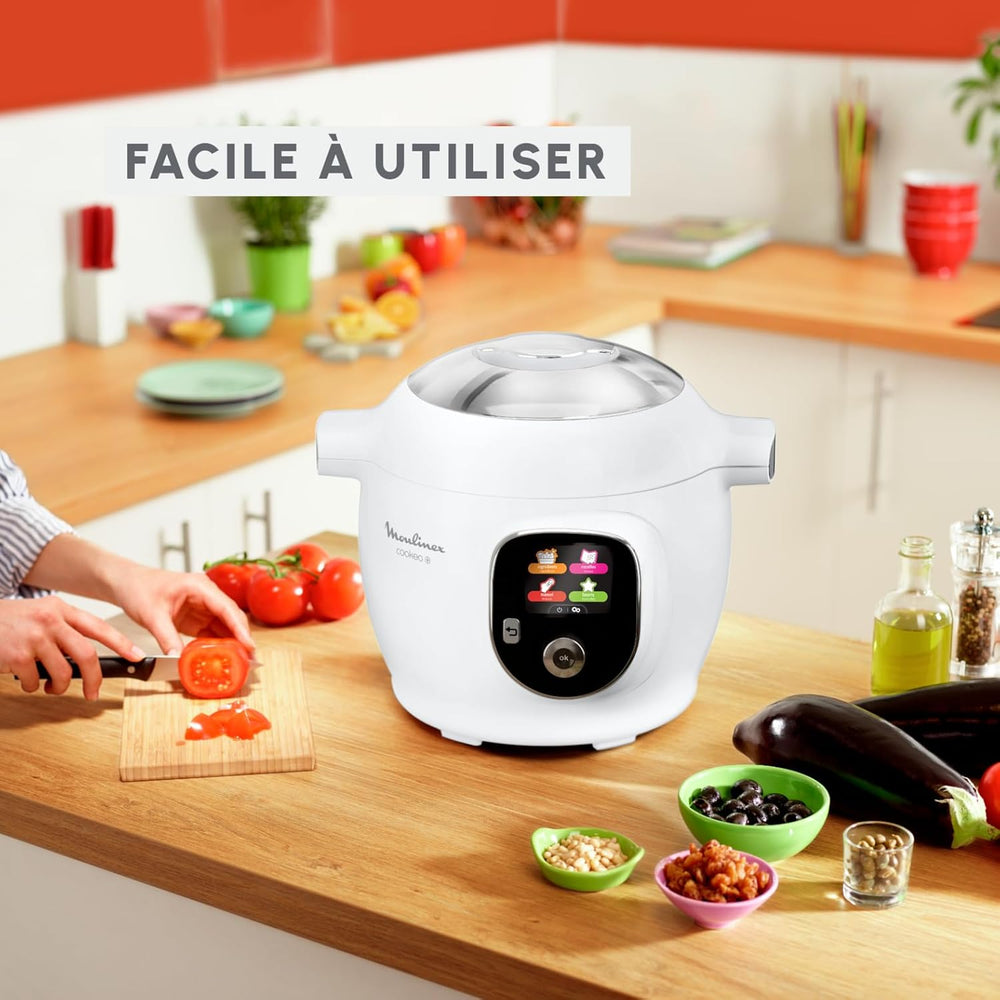 Moulinex, Cookeo Multicuiseur intelligent 6L, 150 recettes intégrées, Cuisson sans surveillance, Ecran intuitif, Guide de cuisson, Application MyMoulinex, 1600W, Blanc, 15 ans réparabilité