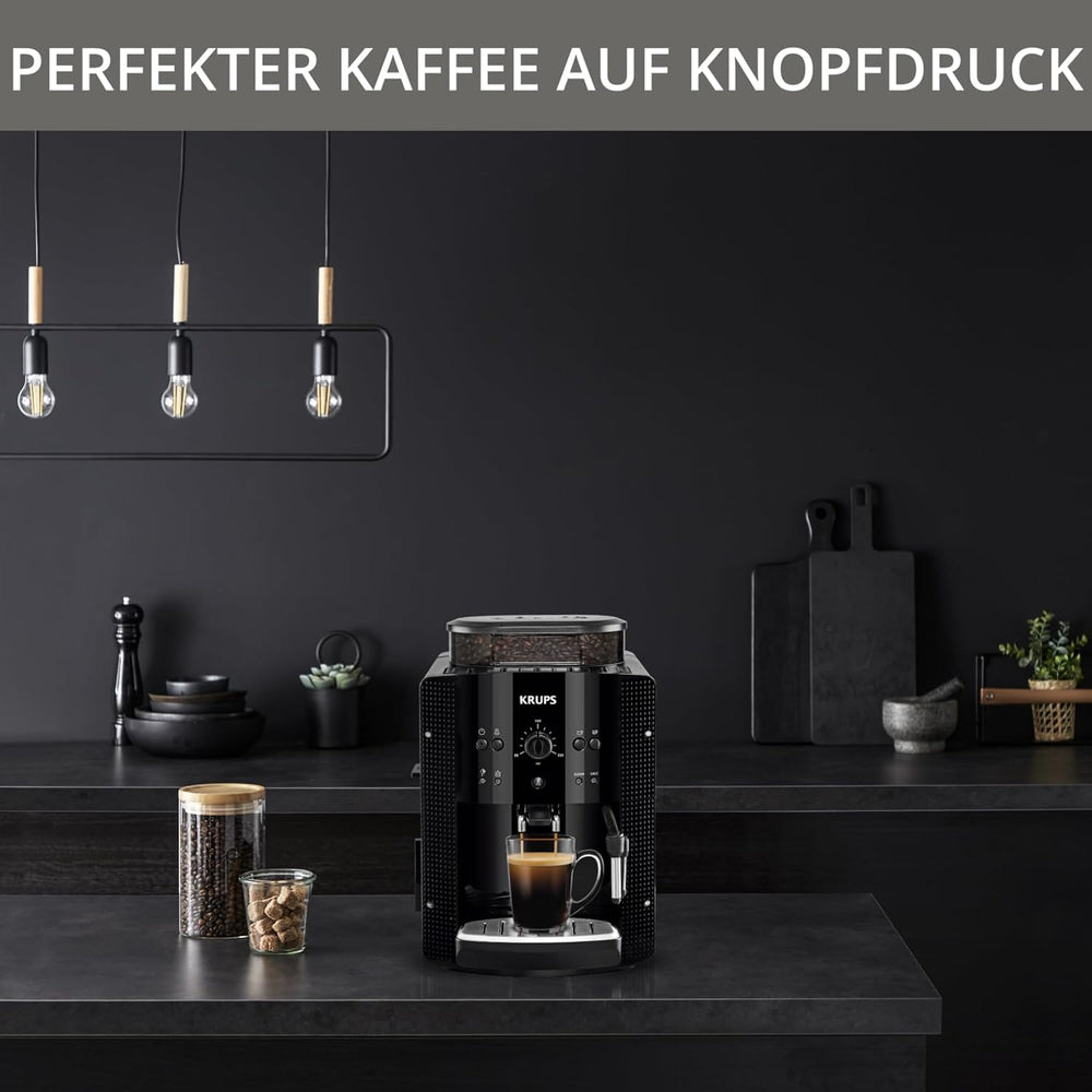 Krups EA8108 fully automatic coffee machine (automatic cleaning, 2 cup function, milk system with CappucinoPlus nozzle, 15 bar, coffee machine, espresso) black