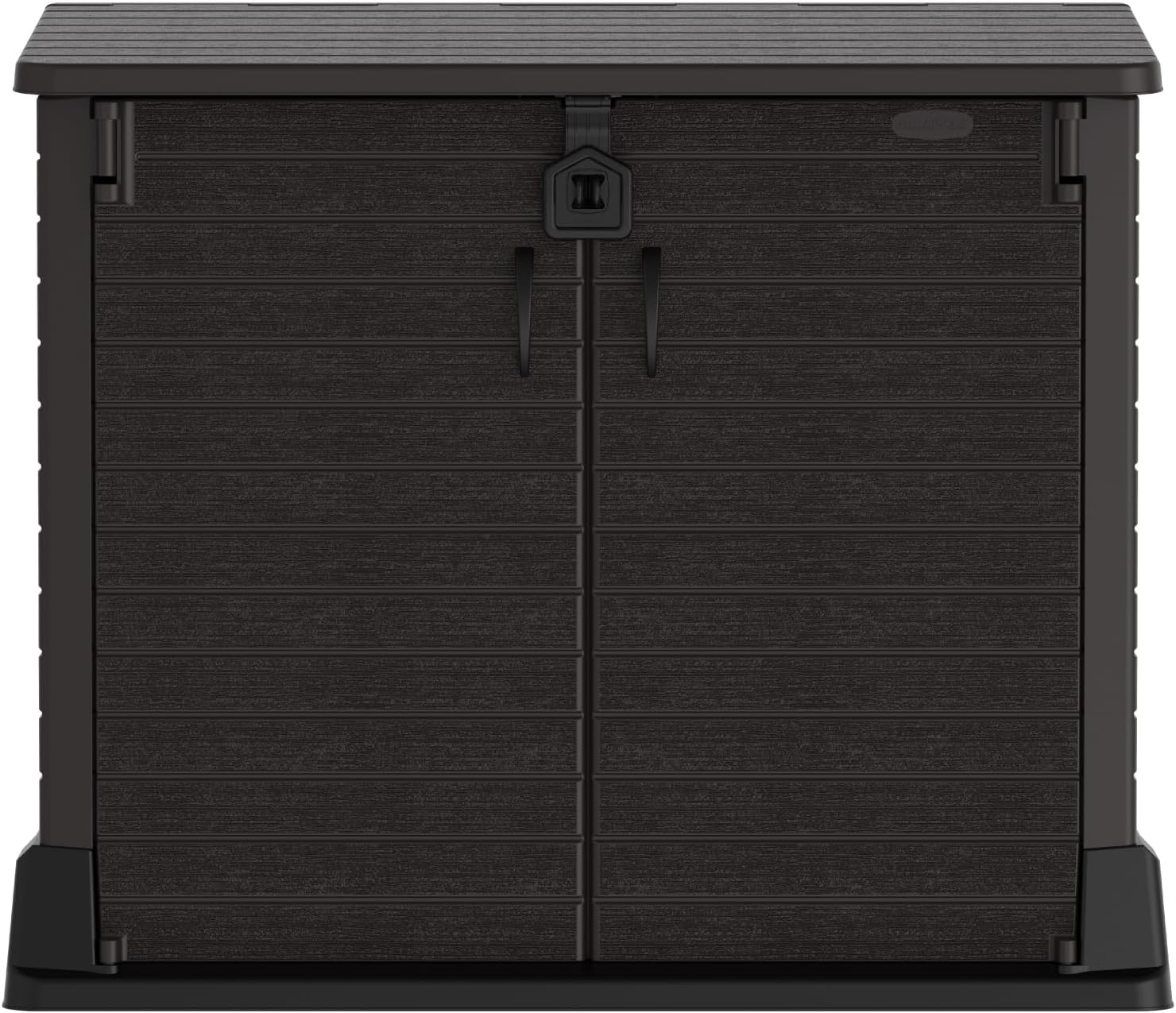 Duramax StoreAway 1200L Plastic Garden Shed/ Flat Lid, Outdoor Storage Shed, Wheelie Bin Hideaways, Wheelie bin box, Durable Construction, Ideal for Bikes, BBQs & 2x 240L Bins, 145x85x125 cm, Brown