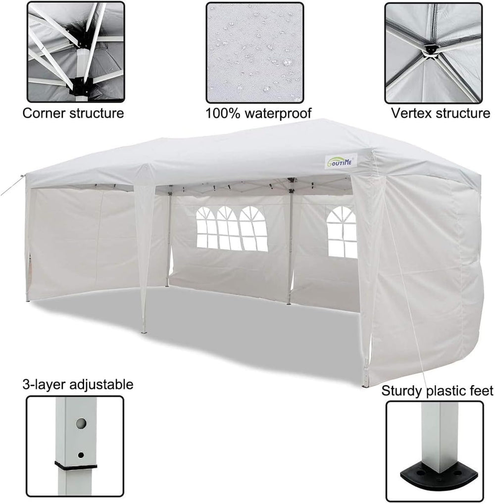 Goutime tonnelle Pliante 3x6,Pop up canopée Gazebo Tente de fête,4 Murs détachables Même Sac à roulettes,abri de Jardin Exterieur,Tente de réception（Blanc）