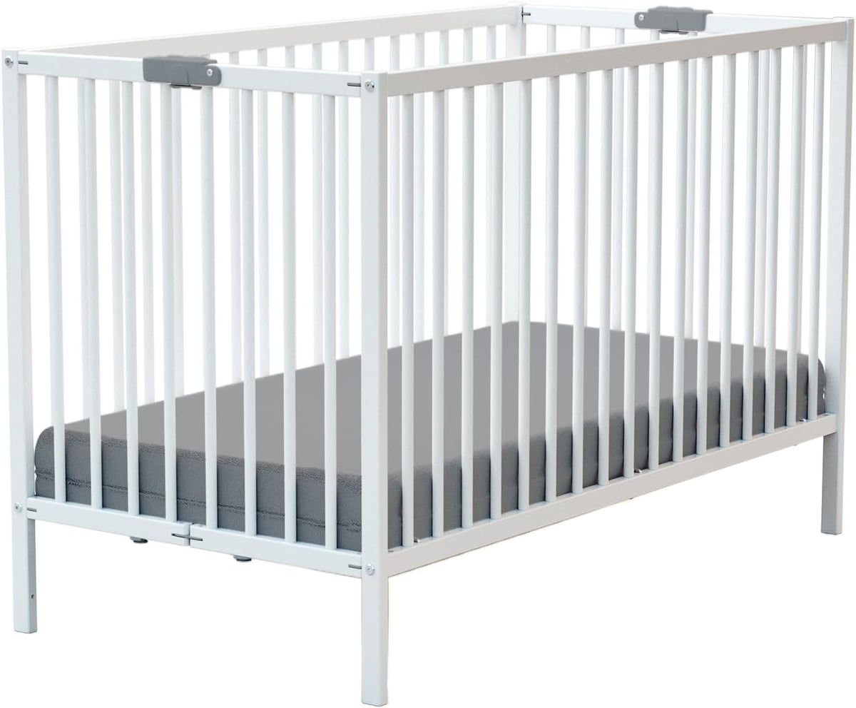 WEBABY - Lit bébé pliant 60x120cm Blanc | Bois massif | Dès la naissance |Confort de sommeil | Sommier à lattes | Compact | Transportable | Pliable |Gain de place | Lit de voyage