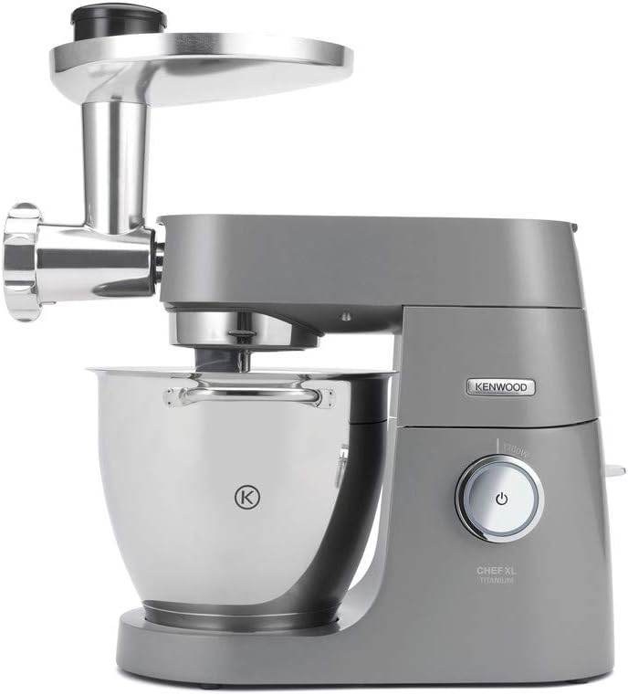 Kenwood Titanium Chef Patissier XL KWL90.034SI, Robot Patissier Balance Intégrée, Batteur K, Pétrin, Fouet, Batteur Souple, Deux Bols, Couvercle Anti-Projections, 1400W, Acier, Argent