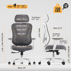 HOLLUDLE Chaise de Bureau Ergonomique avec Support Lombaire 3D & accoudoirs 3D réglables – Design en V du Dos, Fauteuil de Bureau Confortable pour Bureau et Maison, Blanc