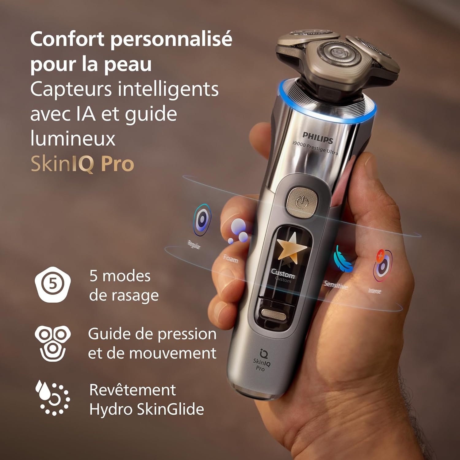 Philips Rasoir i9000 Prestige Ultra, Rasoir électrique 100% étanche, Technologie Skin IQ Pro, Système Triple Lift & Cut, Lames de précision NanoTech rotatives 360°, 5 modes de rasage, XP9401/38