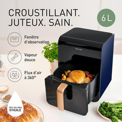 Panasonic NF-CC500SXE AirFryer Friteuse sans huile avec Hublot, 5L, 80-200°C, Minuterie Numérique et Écran LCD, Vapeur Douce, 11 Préréglages, Nettoyage Facile, Gris Mat